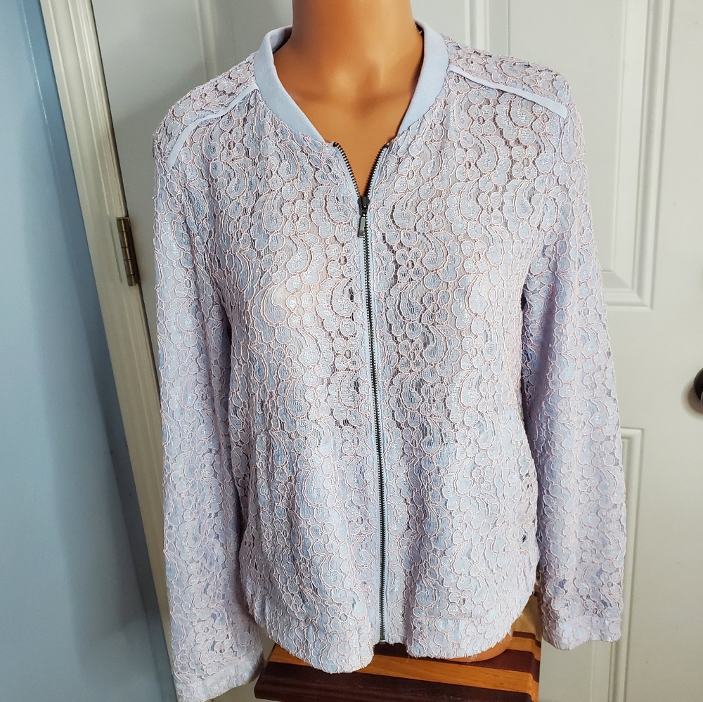 LC Lauren Conrad floral lace bomber jacket…